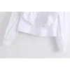 Stylish Chic White Hollow Out Ruffles Short Blouse Women Fashion Turn-down Collar Tops Elegant Ladies Buttons Shirts 210520