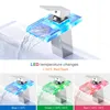 Bathroom Sink Faucets Led Basin Faucet Brass Waterfall Temperature Colors Change Mixer Tap Deck Mounted Wash Glass Taps Sinkt Kitchen