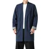 Chińska styl bawełniana lniana płaszczem w stylu narodowym szata długą suknię plus rozmiar jesień wykopów długie ubrania kardiganowe mężczyźni odzież 211011