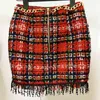 ハイストリートESTデザイナースカート女性チェーンスパンコールフリンジタッセルチェック柄Tweed Mini 210521