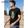 KUEGOU Kleding Heren T-shirt Korte mouw Mode Winny de Poeh Beer Print T-shirt Zomer Hoge kwaliteit TeeTop Plus Size 10895 210524