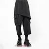 Men's Pants Casual Wide Leg Straight Spring And Autumn Black Elastic Waist Nine Points Design False Two Pieces