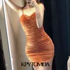 Frauen Sexy Mode Plissee Samt Mini Kleid Backless Bogen Gebunden Träger Weibliche Kleider Vestidos Mujer 210420