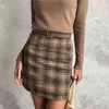 Plaid mini jupe femmes moulante automne hiver fête club chic court élégant bureau femme 210427