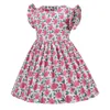 2021 New Arrival Costumes Girl Dress Short Sleeve Kids Clothing Cotton Summer Pastoral Flower Print European Style 2-6 Years Q0716