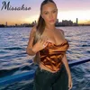 Missakso Sommer Patchwork Satin Crop Top Frauen Sexy Dünne Spaghetti Strap Backless Camis Party Club 210625