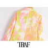 Women Fashion Tie-dye Print Corduroy Blazers Coat Vintage Long Sleeve Pockets Female Outerwear Chic Tops 210507