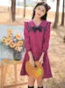 Casual Dresses 2022 Autumn Navy Neck Cute Long Sleeve Bow Lovely Japanese Purple Gentle Corduroy Dress Vestido De Mujer