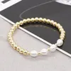 Strang Perlenstränge Go2BoHo 5mm Barock Perlenarmband Goldfarbener Lack Gebackene Natursteinarmbänder Für Frauen Schmuck Elastische Armspange