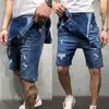 Erkekler kırpılmış kot pantolon bib brace tulum yaz askı cepleri genel gübreler gündelik denim tulum sürpriz erkek şort