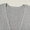 2021 autunno autunno manica corta risvolto collo grigio tinta unita lavorato a maglia con coulisse stile pullover lavorato a maglia magliette moda donna magliette top G1212015