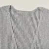 2021 herbst Herbst Kurzarm Revers Hals Grau Einfarbig Gestrickte Tunnelzug Pullover Stil Gestrickte T-shirts Frauen Mode Strick Tops G1212015