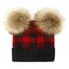 Winter Baby Meisjes Gebreide Caps Zuigelingen Haak Pompom Mutsen Hoeden Dubbele Bontbal Plaid Hoed Kinderen Knit Outdoor Cap Peuter Accessoires