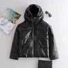 Kurtka zimowa Kurtka Tick Wram PU Leather Parkas Płaszcz Streetwear Punk Black Hooded Korean Winter Coats 210521