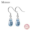 FAMBO 925 Orecchini a goccia in cristallo blu argento sterling per donne oscillano orecchini di lusso gioielli pendientes accessibili 210707