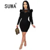 See Through Mesh Patchwork Elegant Annual Party And Wedding Sheath Mini Dresses For Women Clothing Long Sleeve Vestidos 210525