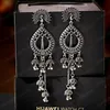 Femme Vintage Argent Color Color Eau Drop Long Jhumka Dangle Boucle d'oreille Indien Bijoux Turquie Boucles d'oreilles sculptées