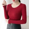Осень женственный толстый с длинным рукавом с низким уплотнительным вырезом свитера мода твердые женщины корейский лучший разум красный свитер 6034 50 210417