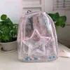 Multifunctional Bag Cute Glitter Stars Heart-shaped Shoulder School Bags Kids Transparent PVC Children Mini Backpack for Women Y1105