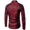 Vin Rouge Paisley Floral Bronzing Soie Chemise Hommes Marque Slim Fit À Manches Longues Mince Robe Chemises Mens Party Événement Social Chemise Mâle 210522