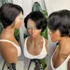 13x1 Pixie Cut Wig Human Hair Short wavy Bob Wigs For Women Preplucked Hairline Brazilian T Part Transparent Lace Wig