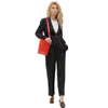 高品質のブラックストライプ女性スーツレジャースリムフィットイブニングパーティープロムブレザーレッドカーペット衣装タキシード（ジャケット+パンツ）