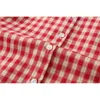 Plaid Shirt för kvinnor Casual Loose Red Blouses Kläder LAPEL Långärmad knapp Snörning Ladies Coat Toppar 210430
