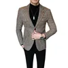 Lüks Vintage Ekose Blazer İngiliz Şık Erkek Blazer Takım Elbise Ceket Iş Rahat Ceket Terno Masculino Erkek Blazer Desen