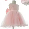 Kırmızı Çiçek Kızlar 'Elbiseler Tutu Toddler Küçük Kızlar Pageant Comture Communion Elbise Düğün Konuk Partisi Büyük Yay Tül Dantel