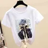 WWENN Women Summer T Shirts Tops O Neck T-Shirt Cotton Tshirt White Diamond Bow Black Short Sleeve Vetement Femme 210507