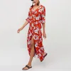 Yaz Şifon Elbise Kadınlar Çiçek Baskı Uzun Boho Plaj Seksi Derin V Yaka Parti Sundress Vestidos De Fista 210515
