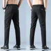 Men's Summer Pants Light Weight Techwear Elastic Band Straight Trousers Male Non-iron Casual Stretch Spandex Nylon Pants 210518