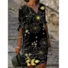 Printed Loose Satin Night Dress Women's Fashion Casual Vintage Spring Summer V-neck All-match Plus Size Beach Dresses 220210