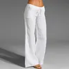 Kvinnors bomull linne byxor hög midja harem lös mjuk elastisk midja vit sommarbyxor blå casual byxor för kvinnlig 211112
