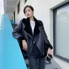 Ly Varey Lin Hiver Femmes Chaud Épais Vêtements d'extérieur Faux Manteau en cuir d'agneau Moto Outwear Laine Parkas Collier de fourrure Veste à glissière 210526