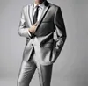 Formal Sliver Grey Groomsmen Men Suits 2 Pieces Black Peak Lapel Wedding ( Jacket+Pants) Costume Homme Terno Masculino Slim X0909