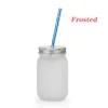 400ml Sublimation Blanks Glass Mason Jar Mugs Mason Cans with Straws 500ml Clear Drinking Glass Bottle Juice Mug with handle