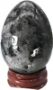Estatuilla de huevo de piedra pulido curación cristal huevos de Pascua Escultura Escultura con soporte de madera