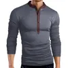 Wiosna Jesień Mężczyzna Slim Fit V Neck Przycisk T-shirt z długim rękawem Muscle Tee Casual Topy Henley Shirts