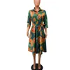 女性のプリントドレス腰のベルトのアフリカのファッションの女性のシャツのドレスプラスサイズの女性210416