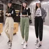 Kobiety Cargo Spodnie Wiosna Lato Moda Kobiet Wysoka Talia Luźne Harem Pant Pocket Casual Spodnie Streetwear z pasem 210423