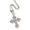 Hip Hop Iced Out Diamant Retro Kreuz Halskette Anhänger Gold Versilbert Mikro Gepflastert Kubikzircon Herren Bling Schmuck Geschenk