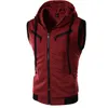 Mens Hooded Sleeveless Zip Casual Sweatshirt Hoodies Summer Autumn Solid Color Cotton Jacket Vest Waistcoats Top 211014