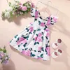 Summer Girls Flowers Cross Back Beach Dress for Kids Rose Sundress Toddler Birthday Cotton Floral Clothing 210529