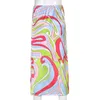 Paisley imprimé Satin Stretch taille haute jupe longue femmes mode cravate colorant Kawaii vague été jupes pour femmes Streetwear 210415