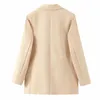 Kantoorslijtage Khaki Blazer Damesmode Gekleed Kraagzakken Uitloper Lange Mouw Casual Single Breasted Coat 210515