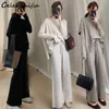 Cashmere три кусок наборы женщина свободный свитер + широкие брюки ног осень зима элегантные корейские теплые вязаные шерстяные брюки женские 210930