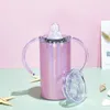 VS Magazijn! 12oz Sublimatie STRAIGHT Glitter Tumbler sippy cup Sublimatie baby cup kids tuimelaar met deksels RVS tuimelaar Sucker Cup TWEE DEKSELS!!!