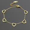 Inoxidável 5pcs encantos de coração oco link corrente pulseira tamanho ajustável 18k ouro prata cores amor presente jóias para senhora t-lette3137