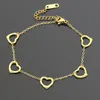 Stainless 5pcs hollow heart charms Link chain bracelet adjustable size 18k gold silver colors loving gift jewelry for lady t-lette3137